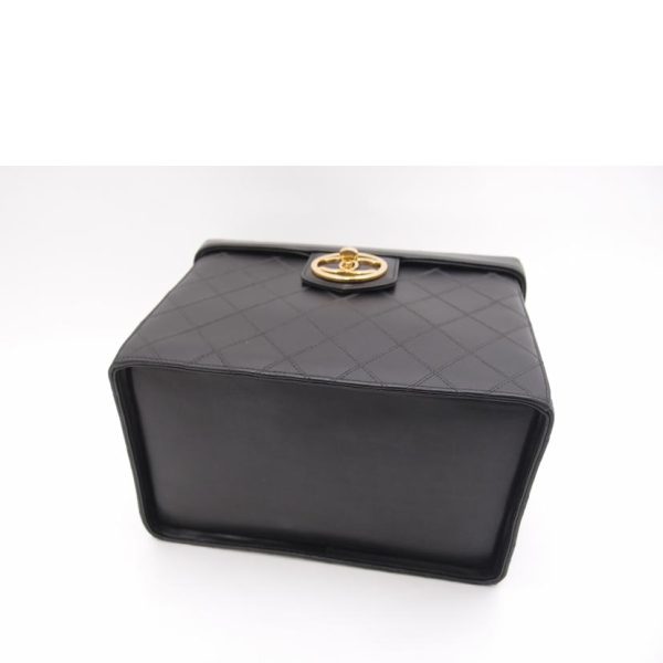 71023 3 CHANEL Cosmetic Pouch Handbag Coco Mark Leather Black