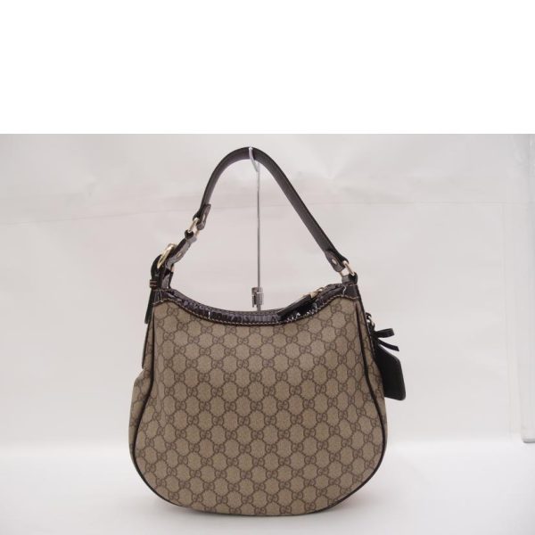 71306 2 Gucci Patent Leather GG Supreme One Shoulder Bag Beige