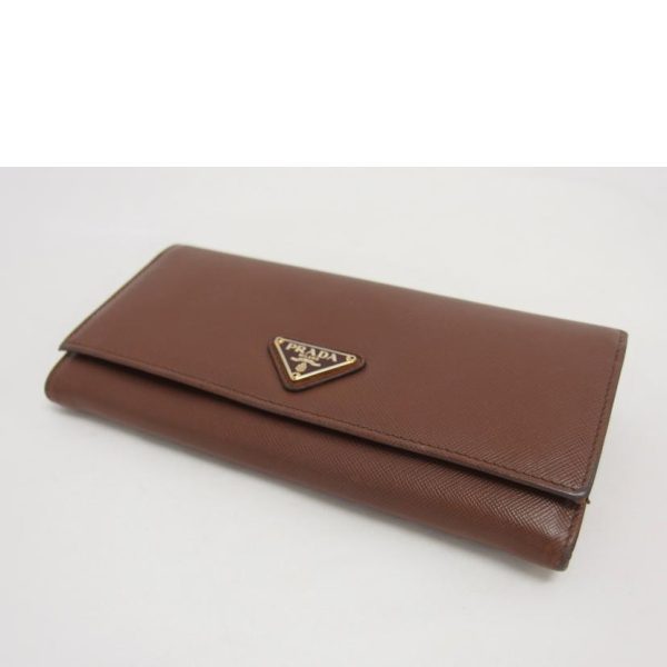 71307 3 Prada Saffiano Bi Fold Long Wallet Bag Brown