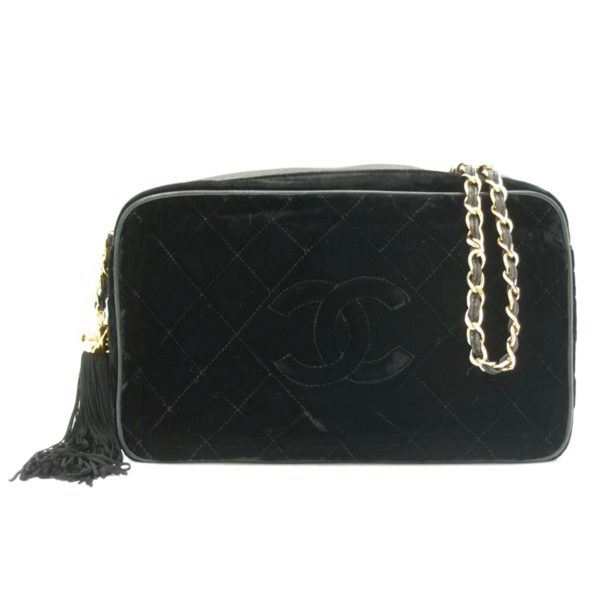 71344 1 Chanel Matelasse Velvet Chain Shoulder Bag Black