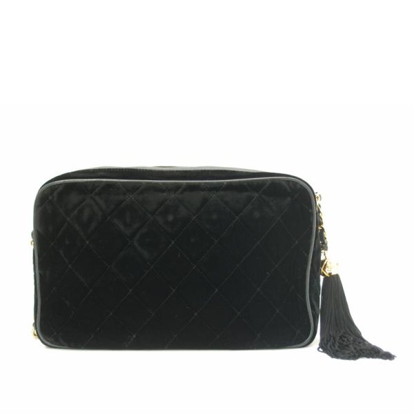 71344 2 Chanel Matelasse Velvet Chain Shoulder Bag Black