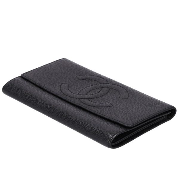 71550 3 Chanel Caviar Long Wallet Black