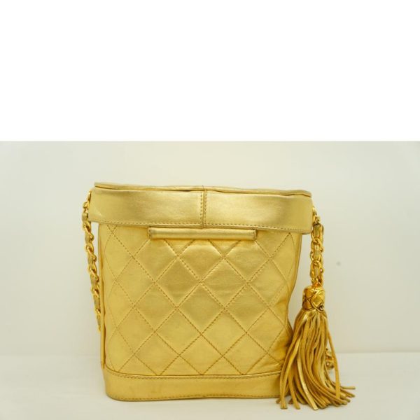 71569 2 Chanel Matelassé Fringe Chain Shoulder Bag Yellow