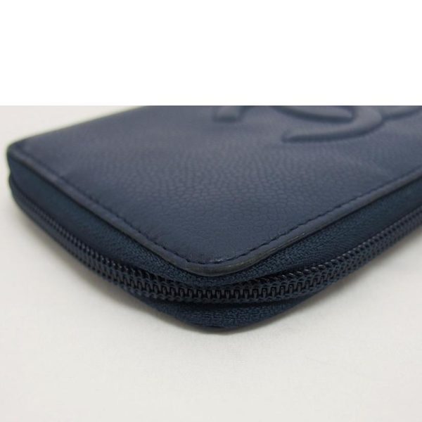 71574 9 Chanel Caviar Skin Coco Mark Round Zipper Long Wallet Navy