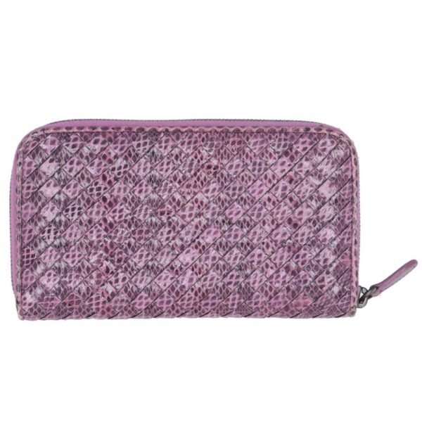 71581 2 Bottega Veneta Python Intrecciato Round Zip Long Wallet Pink