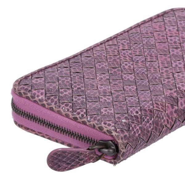 71581 4 Bottega Veneta Python Intrecciato Round Zip Long Wallet Pink