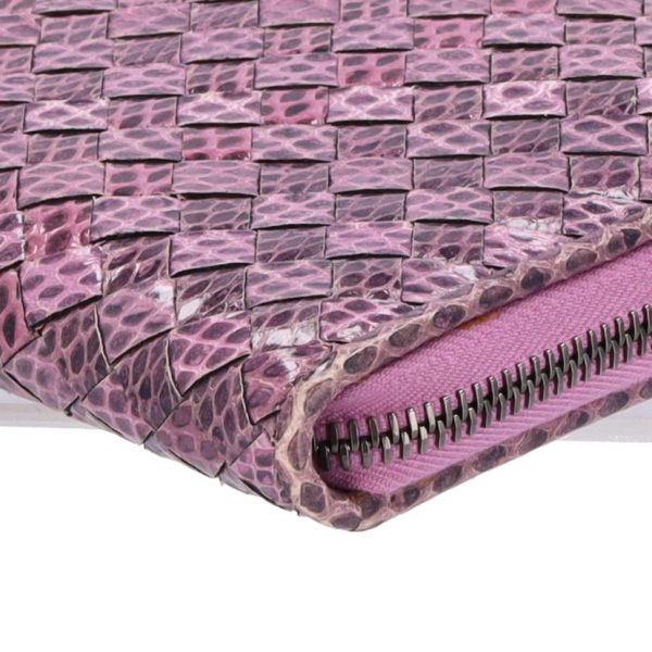 71581 7 Bottega Veneta Python Intrecciato Round Zip Long Wallet Pink