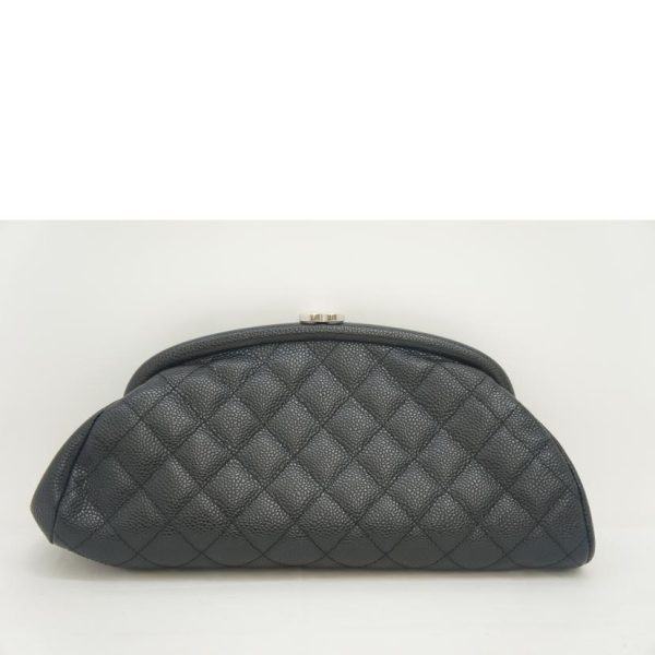 71600 2 Chanel Matelasse Caviar Skin Gama Mouth Clutch SV Metal Fittings