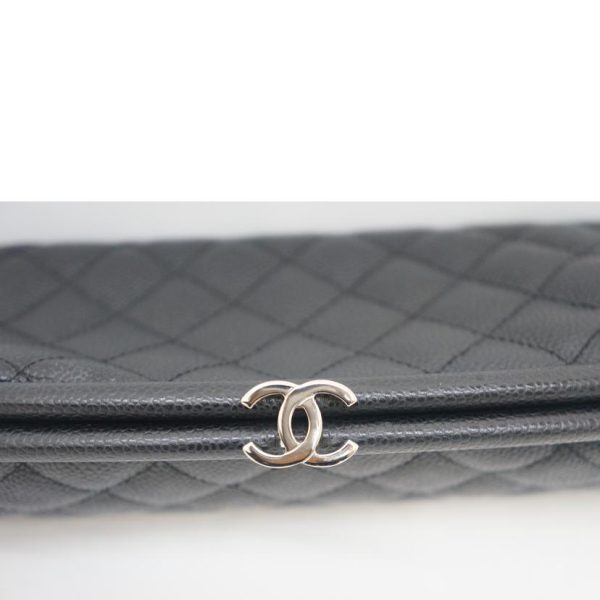 71600 3 Chanel Matelasse Caviar Skin Gama Mouth Clutch SV Metal Fittings