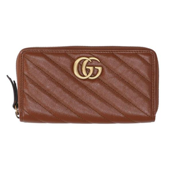 71666 1 Gucci GG Marmont Round Zip Long Wallet Brown