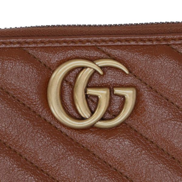 71666 6 Gucci GG Marmont Round Zip Long Wallet Brown