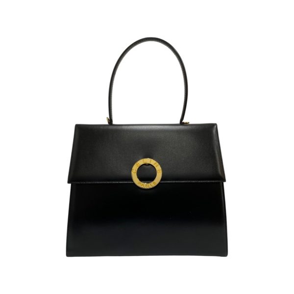 716l716 25542 1 Celine Vintage Circle Logo Metal Calf Leather Mini Tote Bag Black