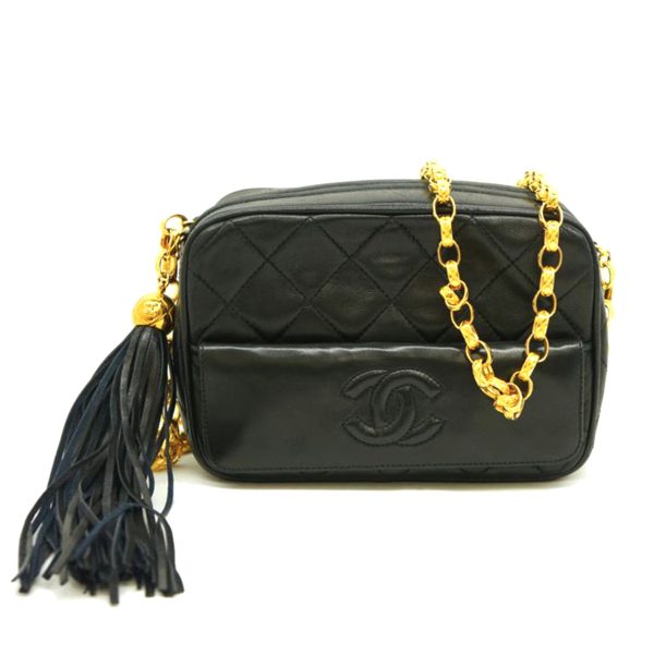 71804 1 Chanel Cocomark Matelassé Fringe Chain Shoulder Bag Black