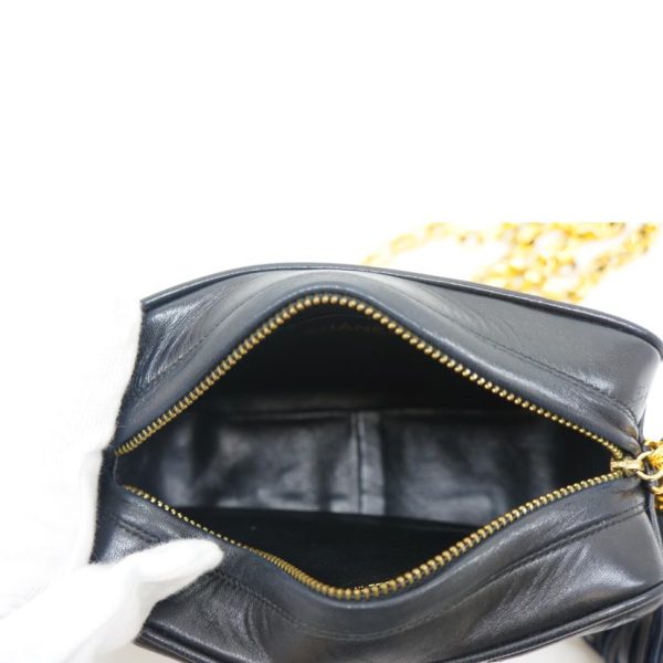 71804 5 Chanel Cocomark Matelasse Fringe Chain Shoulder Bag Black