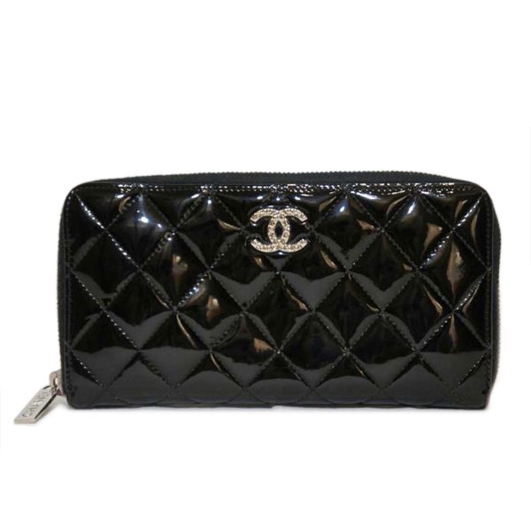 71884 1 Chanel Brilliant Round Zipper Long Wallet Black