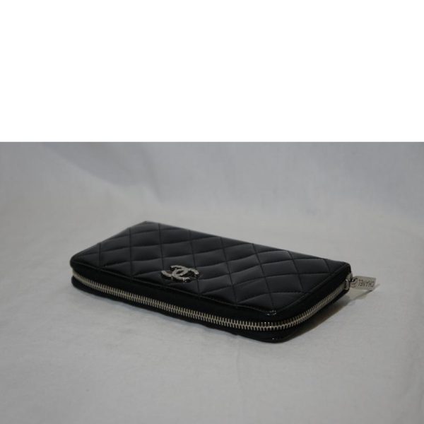 71884 3 Chanel Brilliant Round Zipper Long Wallet Black