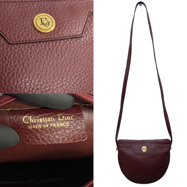 719a716 15883 3 Christian Dior Vintage Logo Leather Mini Shoulder Bag Bordeaux