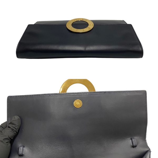 719a718 37376 8 Celine Circle Logo Metal Calf Leather 2way Shoulder Pochette Bag Navy