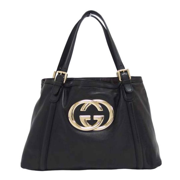 72120 1 Gucci Double G Leather Tote Bag Black