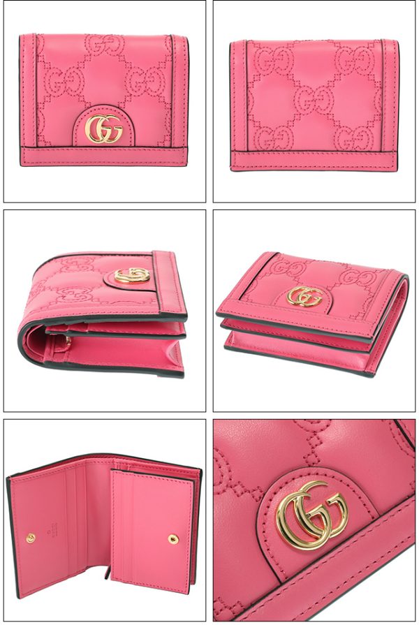 723786 um8ig 6627 2 GUCCI GG Matelasse Card Case Coin Bifold Mini Wallet Pink