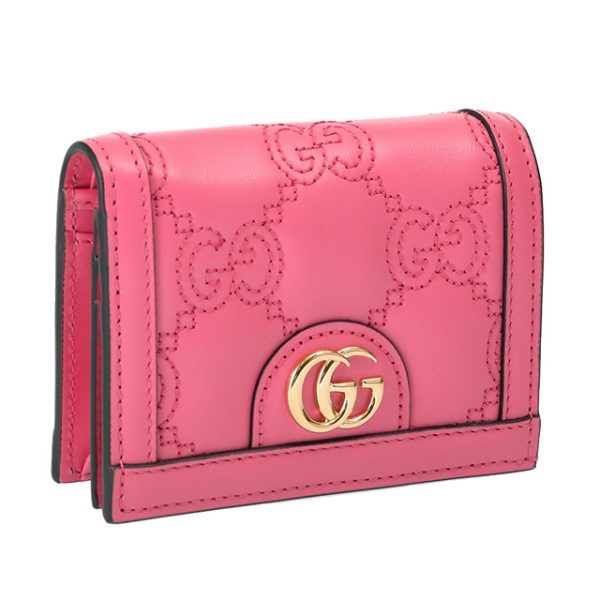 723786 um8ig 6627 GUCCI GG Matelasse Card Case Coin Bifold Mini Wallet Pink