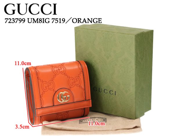 723799 um8ig 7519 1 GUCCI GG Matelasse Card Case Wallet Coi Bill Bifold Mini Wallet Orange