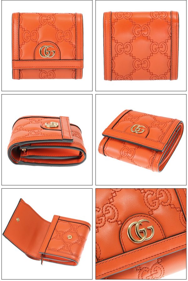 723799 um8ig 7519 2 GUCCI GG Matelasse Card Case Wallet Coi Bill Bifold Mini Wallet Orange