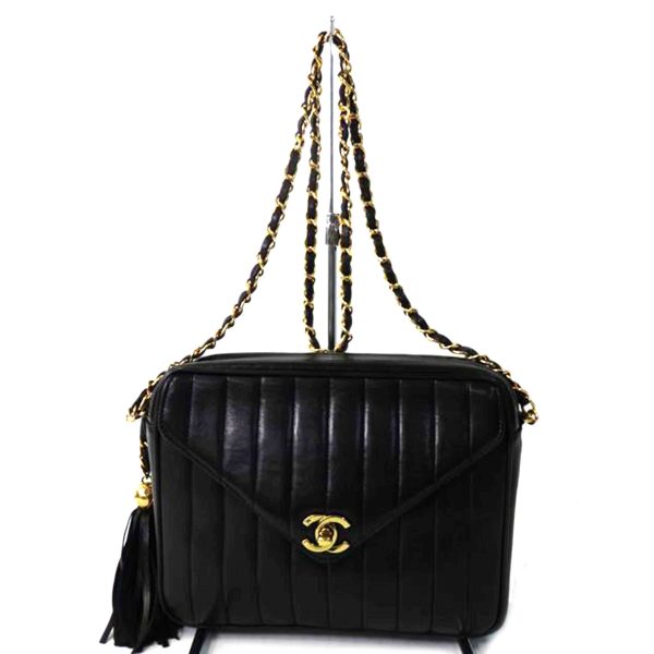 72564 1 Chanel Mademoiselle Fringe Chain Shoulder Bag Lambskin Black