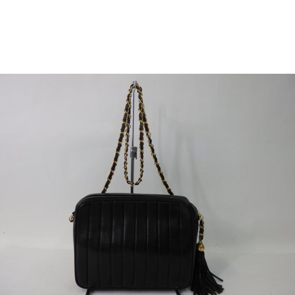 72564 2 Chanel Mademoiselle Fringe Chain Shoulder Bag Lambskin Black