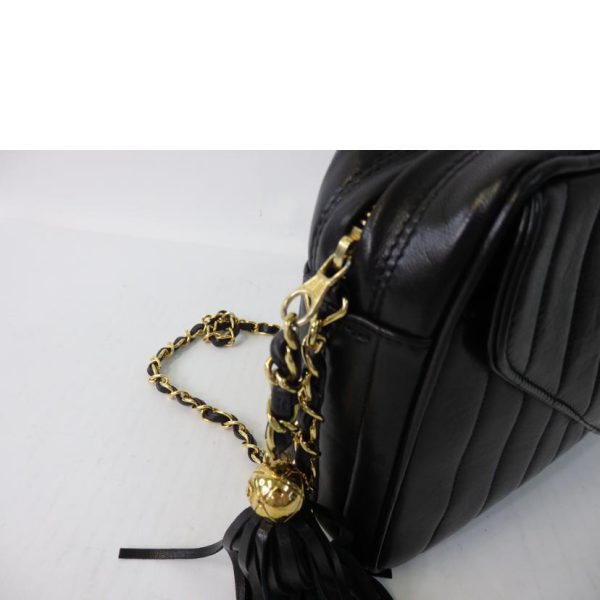 72564 6 Chanel Mademoiselle Fringe Chain Shoulder Bag Lambskin Black