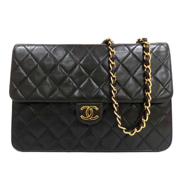 72778 1 CHANEL Matelasse Lambskin Push Lock Chain Shoulder Bag Black