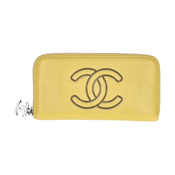 72922 1 Chanel Leather Round Zip Long Wallet Yellow