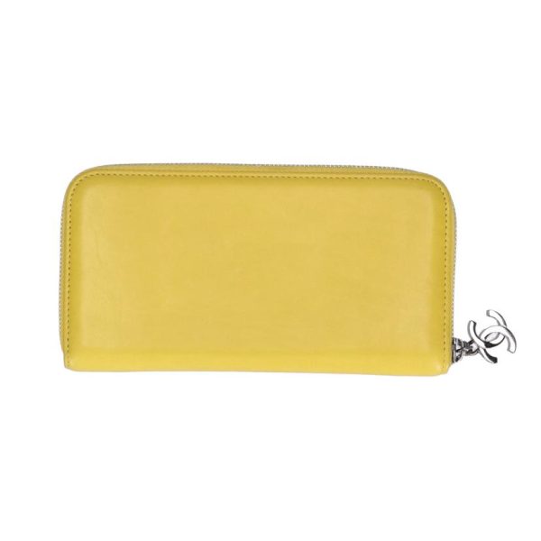 72922 2 Chanel Leather Round Zip Long Wallet Yellow