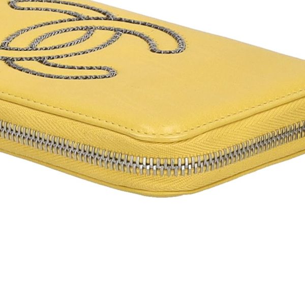 72922 3 Chanel Leather Round Zip Long Wallet Yellow