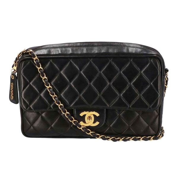 72939 1 Chanel Lambskin Matelasse Chain Shoulder Bag Black