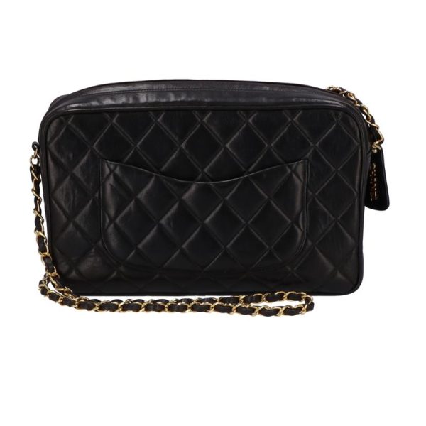 72939 2 Chanel Lambskin Matelasse Chain Shoulder Bag Black