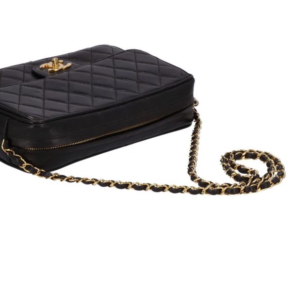 72939 4 Chanel Lambskin Matelasse Chain Shoulder Bag Black