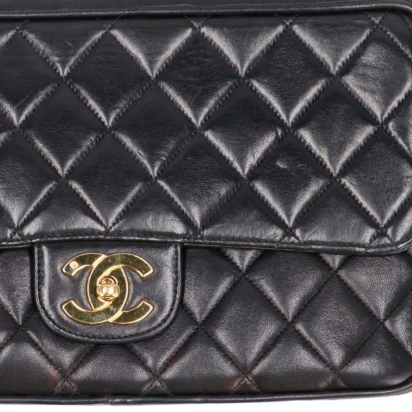 72939 7 Chanel Lambskin Matelasse Chain Shoulder Bag Black