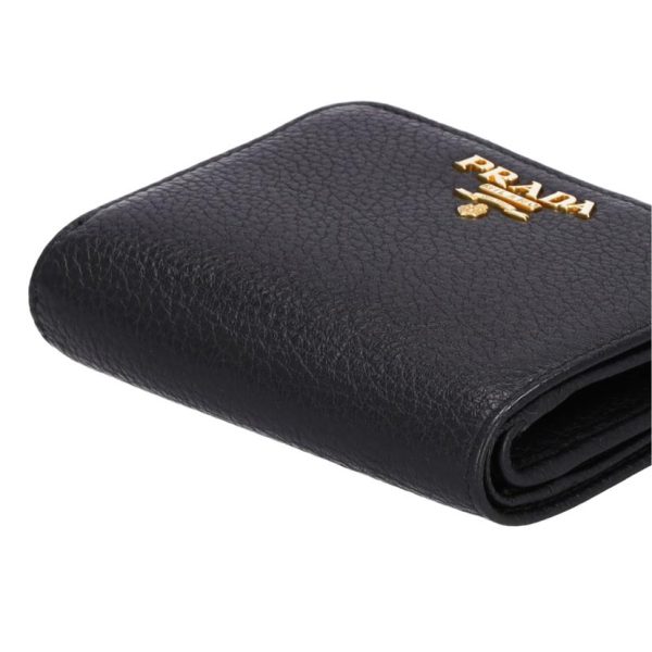 72948 3 Prada L Shaped Round Leather Wallet Black