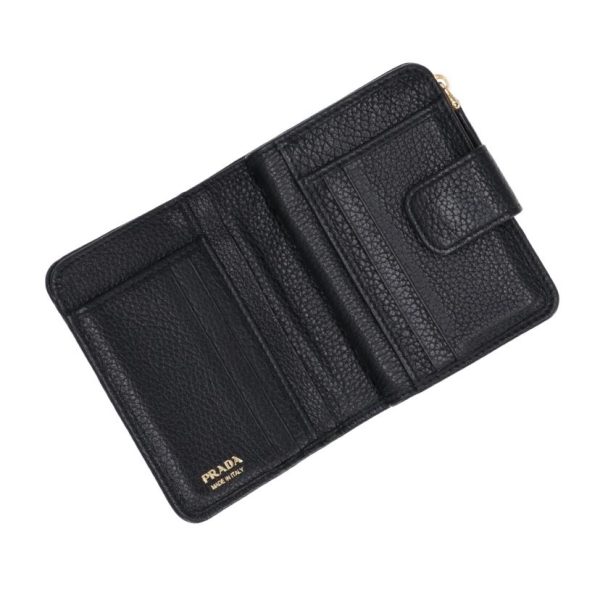 72948 5 Prada L Shaped Round Leather Wallet Black