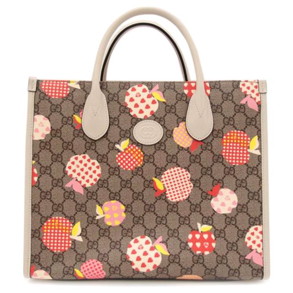 73041 1 Gucci GG Supreme Les Pommes Small Tote Bag Beige