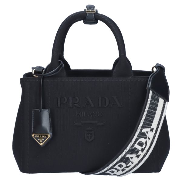 73223 6 PRADA 2WAY bag CANAPA RICAMO NERO Black