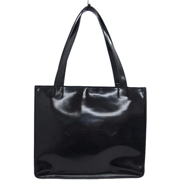 73639 1 Chanel Enamel Patent Leather Cocomark Tote Bag Black