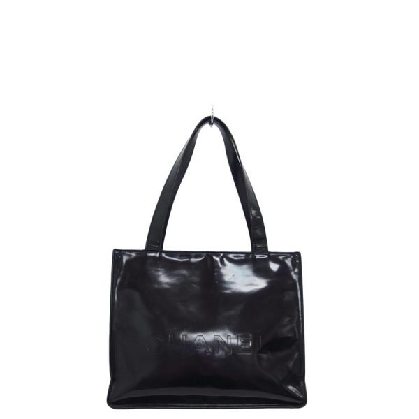 73639 2 Chanel Enamel Patent Leather Cocomark Tote Bag Black