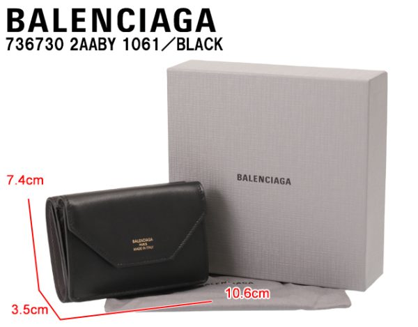 736730 2aaby 1061 1 BALENCIAGA ENVELOPE Mini Wallet Trifold Wallet Black