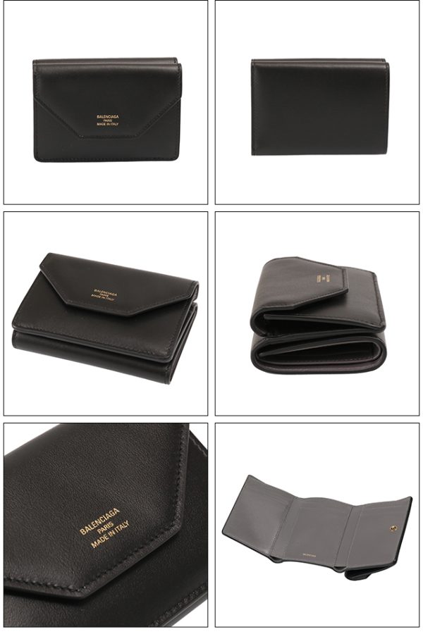 736730 2aaby 1061 2 BALENCIAGA ENVELOPE Mini Wallet Trifold Wallet Black