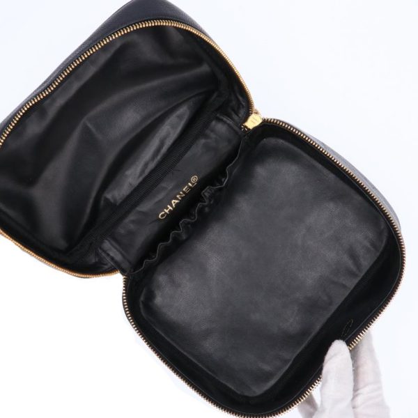 73700 3 Chanel Caviar Vanity Hand Bag Black