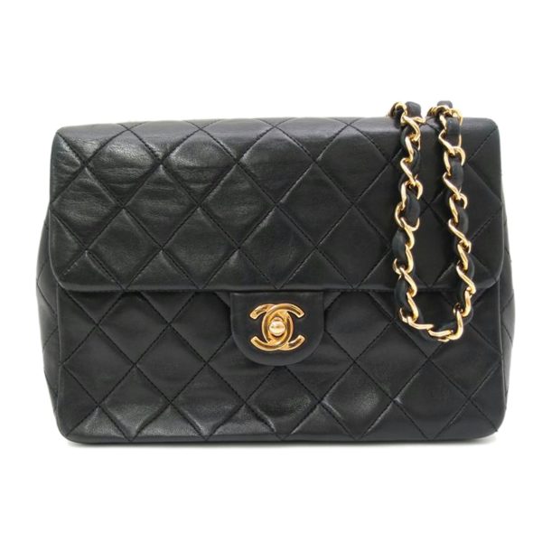 74161 1 CHANEL Vintage Mini Matelasse Lambskin Chain Shoulder Bag Black