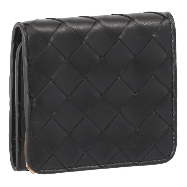 741731vcpp2 8425 BOTTEGA VENETA Intrecciato Compact Wallet Coin Card Holder Black