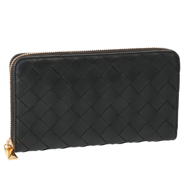 742332 vcpp2 8425 BOTTEGA VENETA Intrecciato Zip Around Long Wallet Black